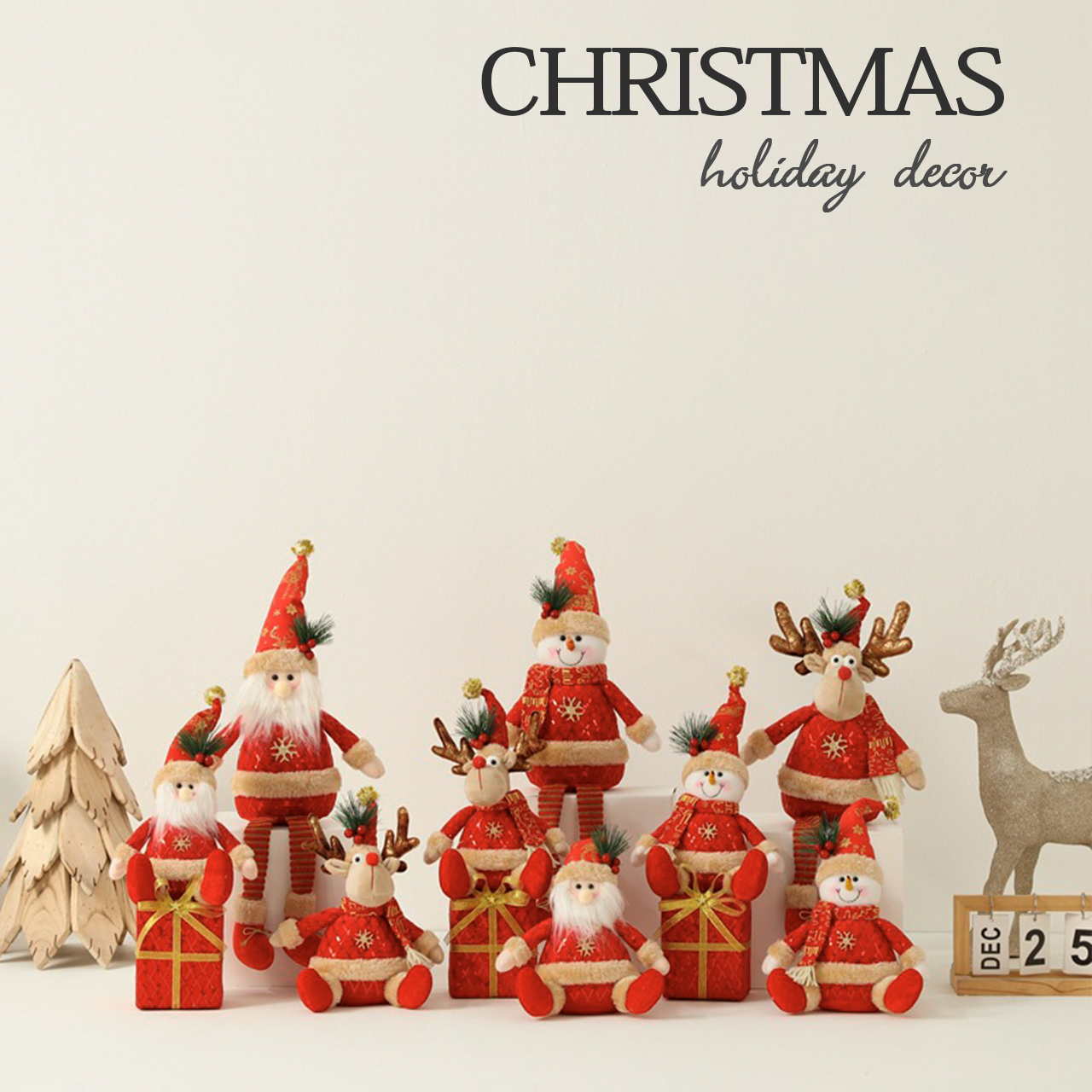 主图_01 SCD2515ZGC 30cm&45cm Gold&Red Snowflake Sitting Doll Collections Santa Claus - Image 1
