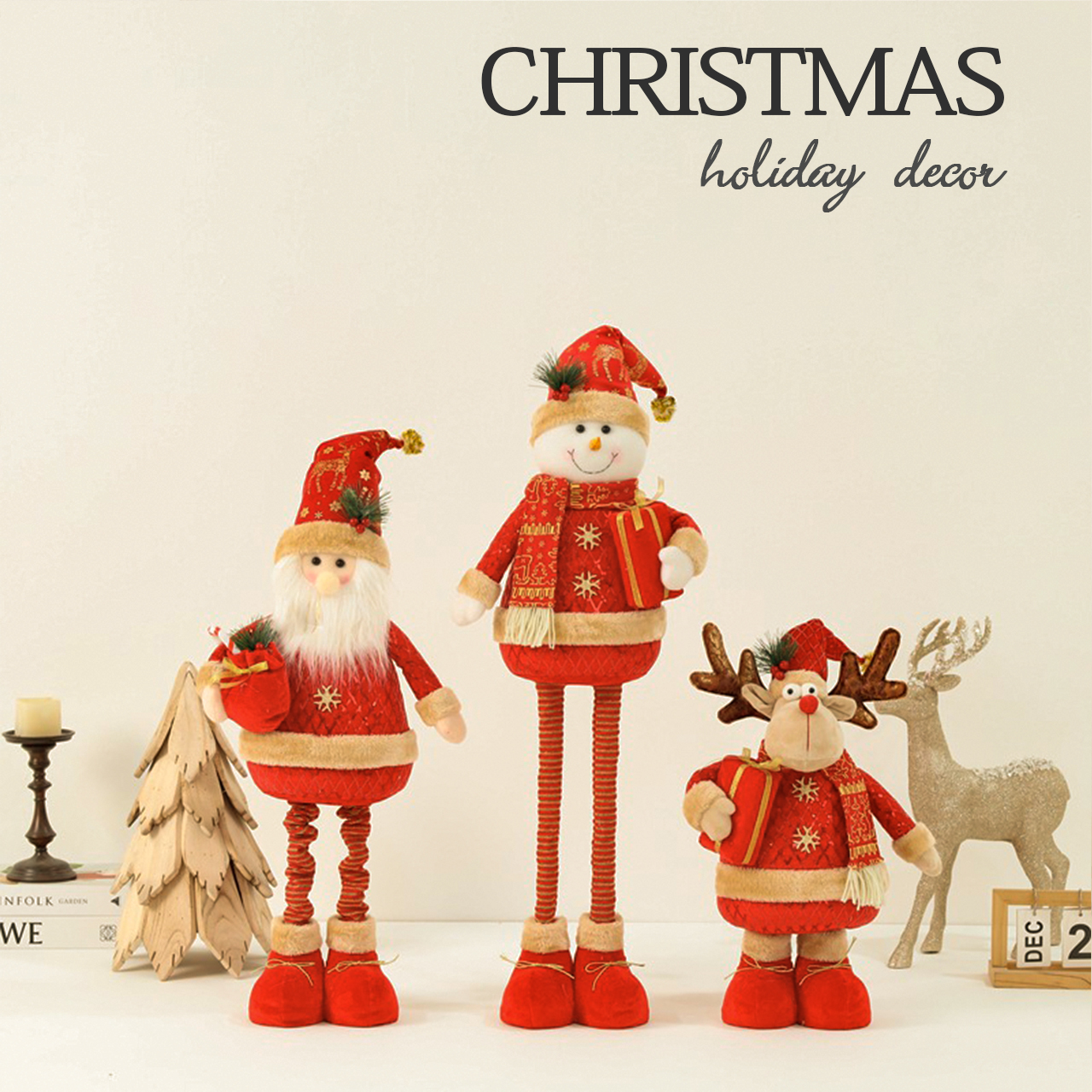 圣诞玩偶首图 60cm Gold&Red Christmas Doll Santa Claus(stretchable) - Image 1