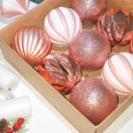 10cm Rose Gold Paiting Striped (With White Powder) Ball Ornament Collection - Image 3