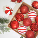 10cm Red Paiting Striped (With White Powder) Ball Ornament Collection - Image 2