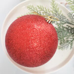 10cm Red Paiting Striped (With White Powder) Ball Ornament Collection - Image 3