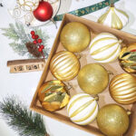 10cm Gold Paiting Striped (With White Powder) Ball Ornament Collection - Image 2