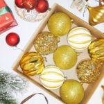 10cm Gold Square Tube Christmas Ball Ornament Collection - Image 2