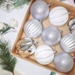 10cm Sliver Paiting Striped (With White Powder) Ball Ornament Collection - Image 2