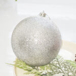 10cm Sliver Paiting Striped (With White Powder) Ball Ornament Collection - Image 4