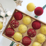 8cm Classic Paiting Flocking Christmas Ball Ornament Collection Box - 图片 2