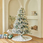 180cm Artificial Frosted Christmas Tree with Lights&Pine Cone &Red Berry - Image 3