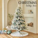 180cm Artificial Frosted Christmas Tree with Lights&Pine Cone &Red Berry