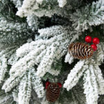 180cm Artificial Frosted Christmas Tree with Lights&Pine Cone &Red Berry - Image 2