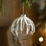8cm Glass Transparent Christmas Balls Tassels Round White Diamond-encrusted Sequin