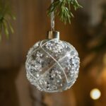 8cm Glass Transparent Christmas Balls Round Sequin White Diamond-encrusted