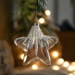 10cm Glass Transparent Christmas Balls Tassels Star White Diamond-encrusted Sequin