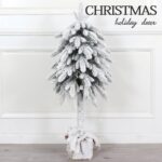 Flocked Christmas Tree with Warm White LED Lights Fabric Cement Basin