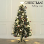 Fibre Optic Tree With White House, Cones And Red Berries, White Edge Leaves+Pine Needle Warm White Led