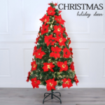 Green PVC Warm White Fibre Optic Tree With Red Flower