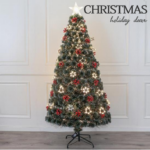 Fibre Optic Tree With Warm White Led  Red Berries And Wooden Ornament"