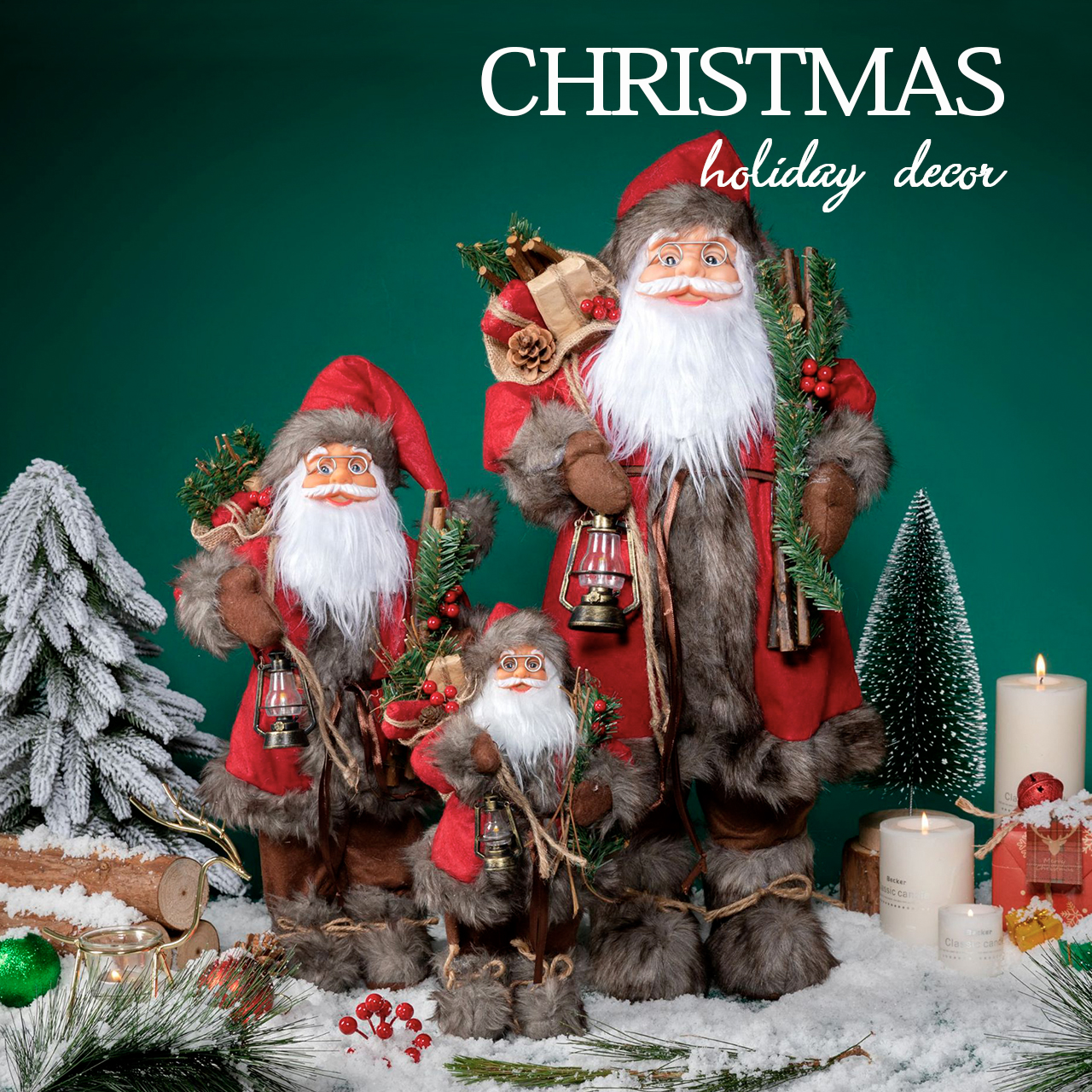 主图_01 SCD01 30cm/45cm/60cm Red Classic Santa Doll with Lights Claus Doll - Image 1