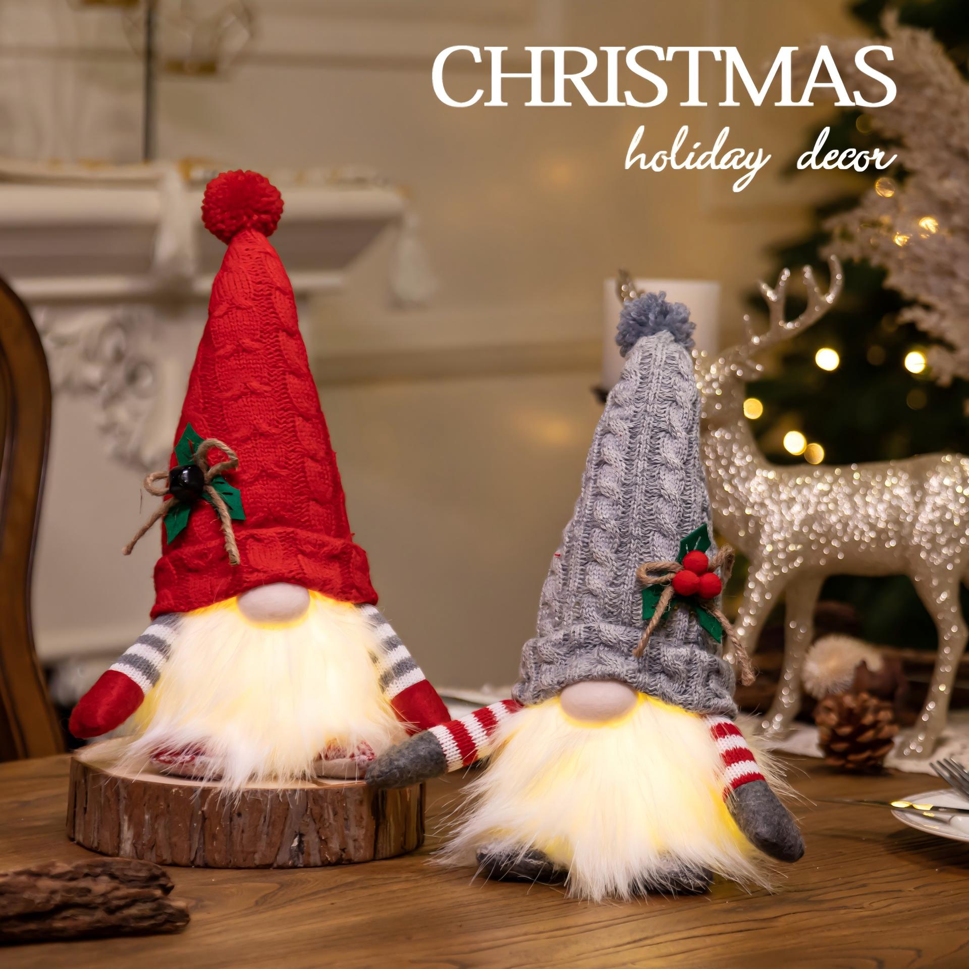主图_01(1) Red Grey Knitted Hat Christmas Faceless Doll Night Light Decoration - Image 1