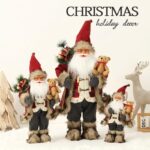 30cm/45cm/60cm Red Plaid & Bear Toy Santa Claus Doll