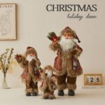 30cm/45cm/60cm Red&Gold Plaid Brown Fur Santa Claus Doll