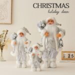 30cm/45cm/60cm New Silver Sequined Santa with Lighted Santa Claus Doll