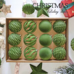 8cm Fresh Green Star Gift Box Flocking Christmas Ball Ornament Collection
