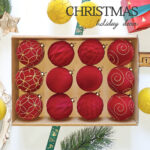 8cm Red Concave Paiting Flocking Christmas Ball Ornament Collection