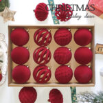 8cm Red S Shape Hollow Flocking Christmas Ball Ornament Collection