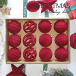 8cm Red Star Gift Box Flocking Christmas Ball Ornament Collection