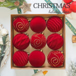 10cm Red Classic Flocking Christmas Ball Ornament Collection