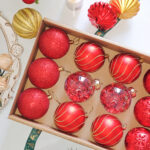 8cm Red Water-drop Flower Christmas Ball Ornament Collection - 图片 2