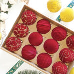 8cm Red Concave Paiting Flocking Christmas Ball Ornament Collection - Image 2