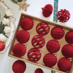 8cm Red S Shape Hollow Flocking Christmas Ball Ornament Collection - Image 2