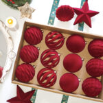 8cm Red Star Gift Box Flocking Christmas Ball Ornament Collection - Image 2