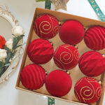 10cm Red Classic Flocking Christmas Ball Ornament Collection - Image 2