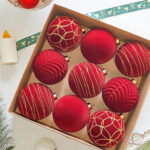 10cm Red Classic Flocking Christmas Ball Ornament Collection Box - Image 2