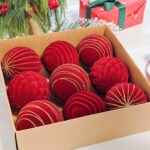 10cm Red Flocking Paiting Christmas Ball Ornament Collection - Image 3