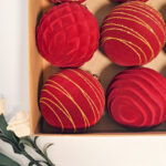10cm Red Flocking Paiting Christmas Ball Ornament Collection - Image 4