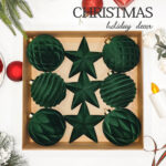 10cm Green Star Flocking Christmas Ball Ornament Collection
