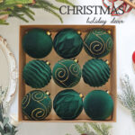 10cm Green Classic Flocking Christmas Ball Ornament Collection