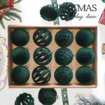 8cm Green S Shape Hollow Flocking Christmas Ball Ornament Collection