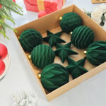 10cm Green Star Flocking Christmas Ball Ornament Collection - Image 2