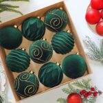 10cm Green Classic Flocking Christmas Ball Ornament Collection - Image 2