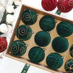 8cm Green Concave Paiting Flocking Christmas Ball Ornament Collection - Image 2