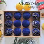 8cm Blue Concave Paiting Flocking Christmas Ball Ornament Collection