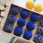 8cm Blue Concave Paiting Flocking Christmas Ball Ornament Collection - 图片 2