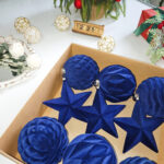 10cm Blue Star Flocking Christmas Ball Ornament Collection - Image 2