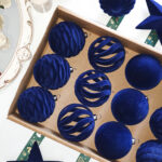8cm Blue Star Gift Box Flocking Christmas Ball Ornament Collection - 图片 2