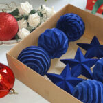 10cm Blue Star Flocking Christmas Ball Ornament Collection - Image 3