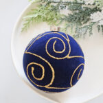 8cm Blue Concave Paiting Flocking Christmas Ball Ornament Collection - 图片 7